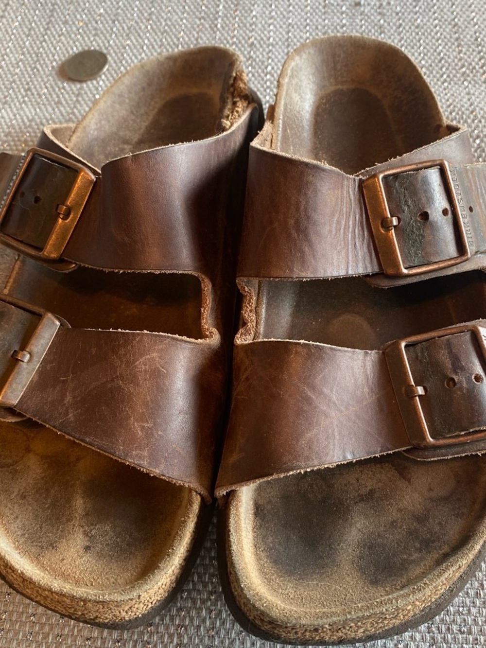 Birkenstock Brown Leather Double-Buckle Slide Sandals